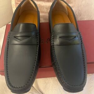 Bally Black Leather Slip-On Loafers
